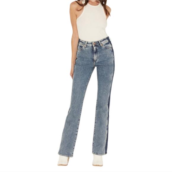 Wrangler Women's Two Tone Color Block High Rise Westward Bootcut Jeans Blue - Picture 9 of 16